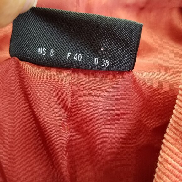Akris Blazer Jacket Womens 8 Button Up Corduroy Crop Orange Coral Collared Camel - Picture 12 of 16